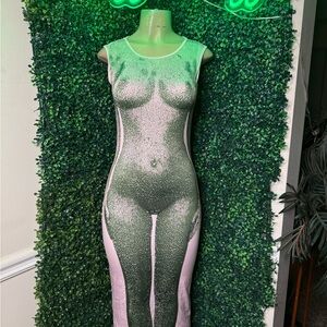 Green and Petal Pink Bodycon Dress